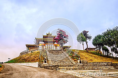 108 memorial chortens or stupas known as Druk Wangyal Chortens , PunakhÃ  , Bhutan Stock Photo